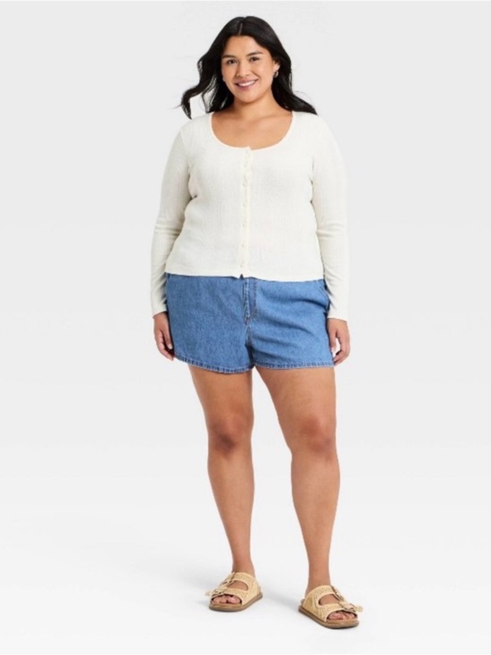 NWT Universal Thread Mid Rise Linen Blend Drawstring Denim Shorts Plus size 3X